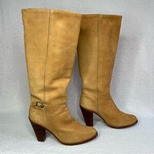 Vintage Zodiac Nubuck Leather Tall Heeled Knee High Boots Women 9.5 Brown/Tan